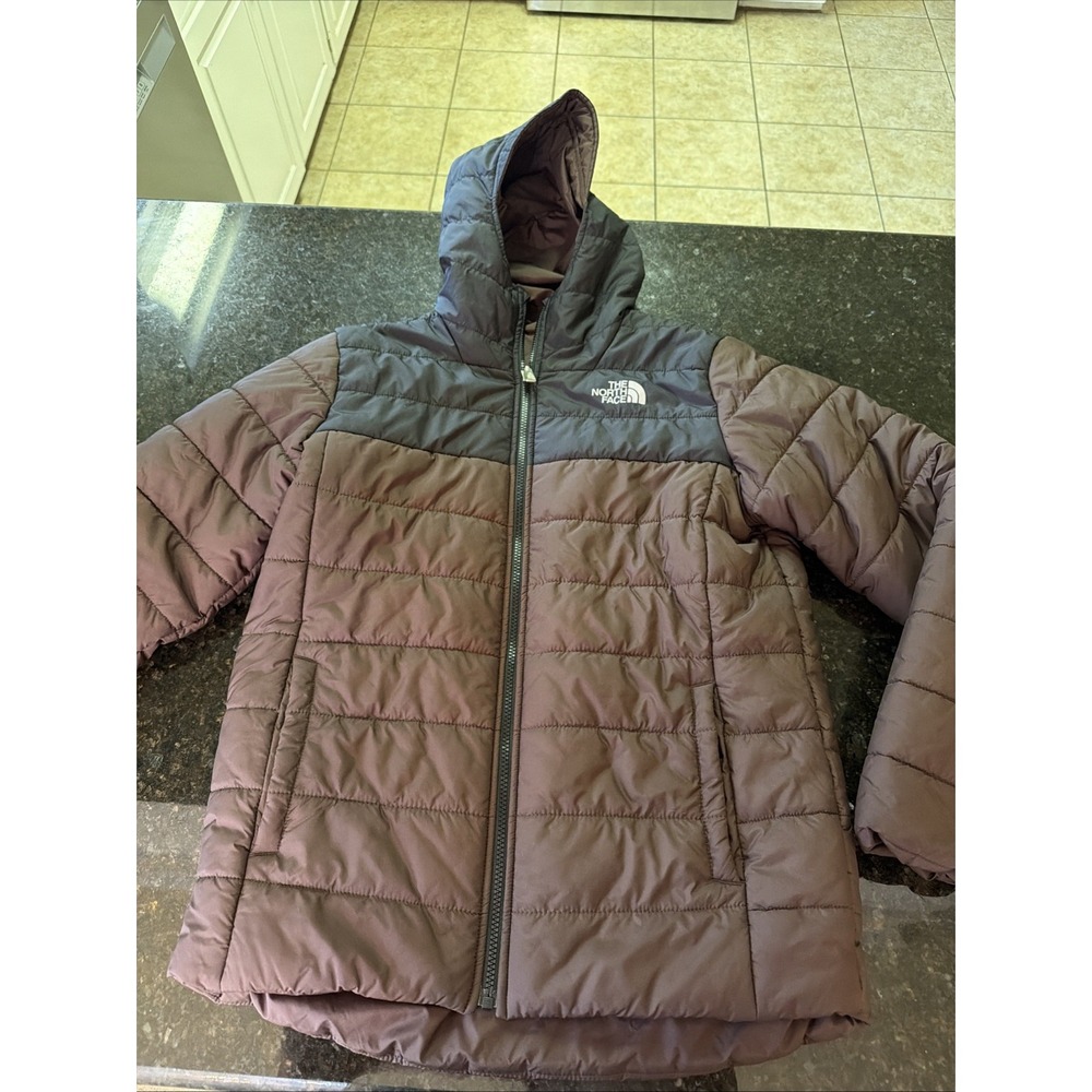The North Face Reversible Coat Jacket Boys Sz XL (18/20) Puffer Black Brown Hood